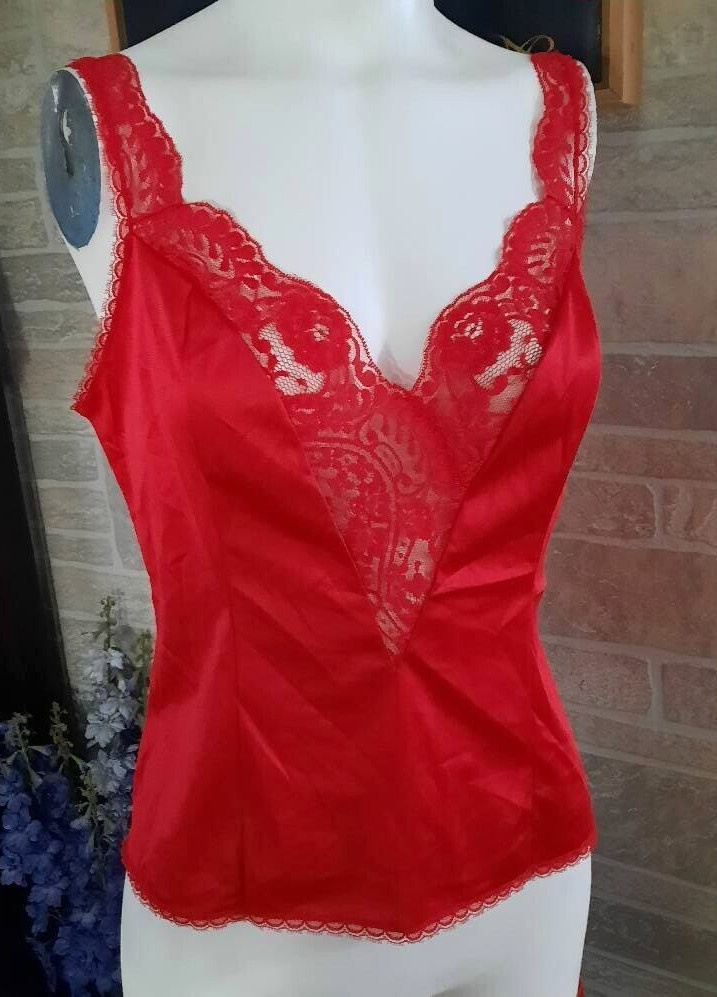 Vintage red slip ADONNA CAMI CAMISOLE LACE SZ 36