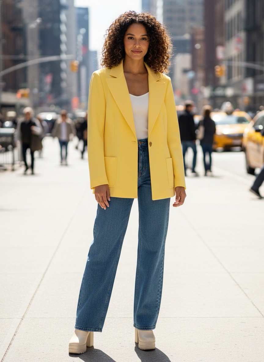 Vtg 60s 70s Alex Garay Trevira Banana Yellow Blazer Jacket Office Siren Disco