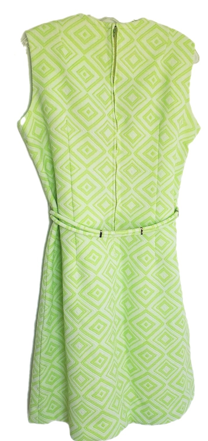 VTG 60s Lorac Original Mod Dress Lime Green White Geometric Shift Belted L/XL