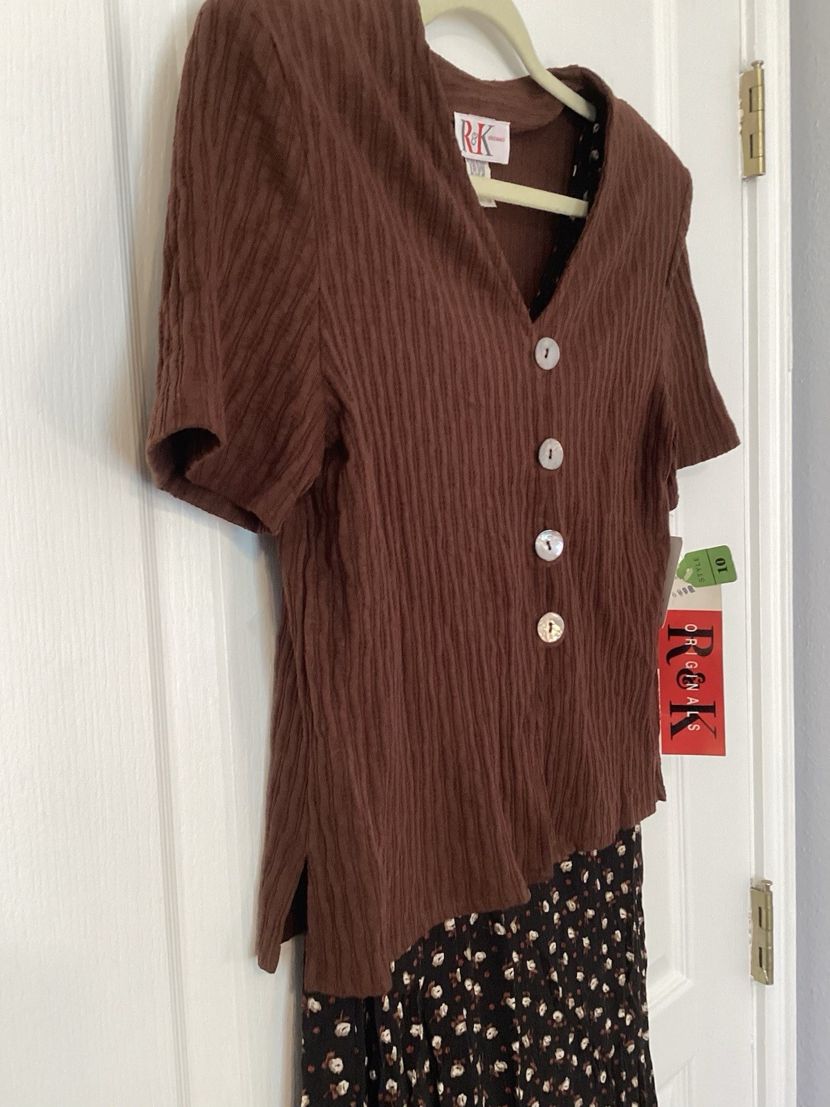 R&K Originals Vintage Maxidress &Cardigan Set Size10 Black/Brown Ditsy Print NWT
