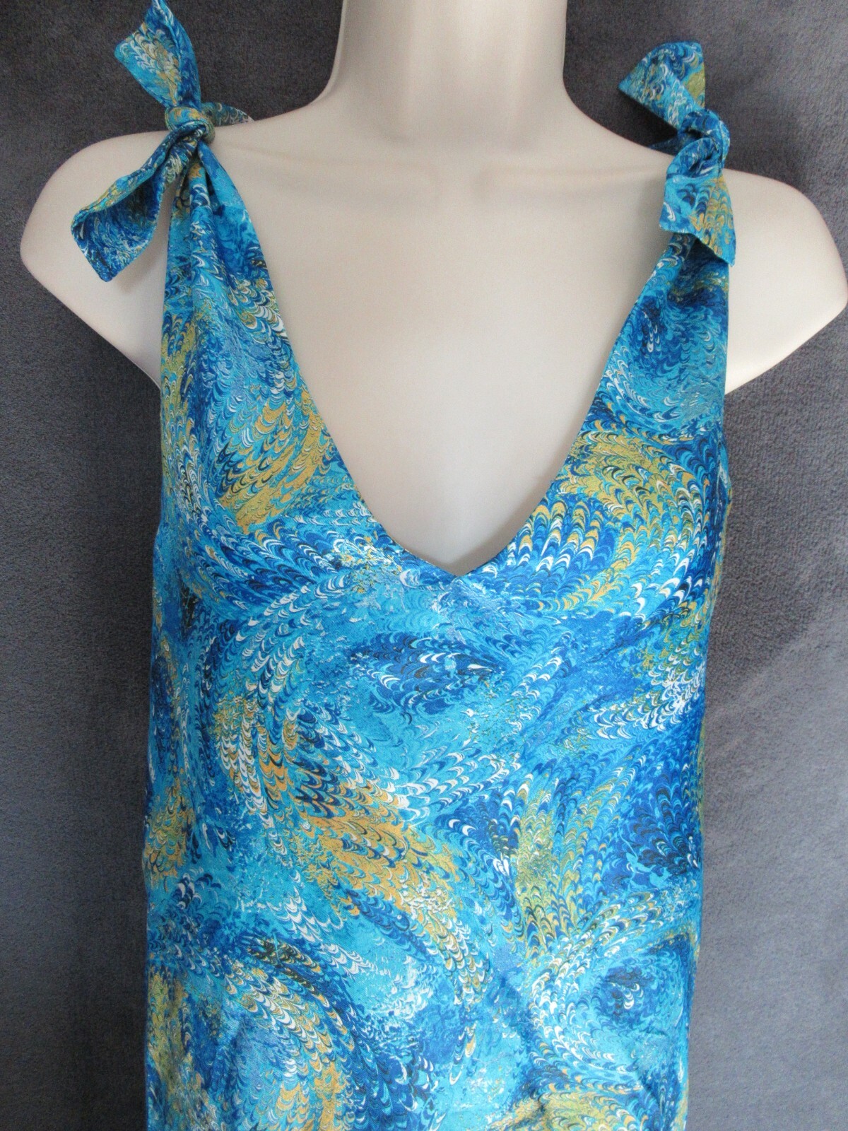 60’s 70’s Vintage Psychedelic Blue Illusion Tie Shoulder Shift Mod Sun Dress M/L