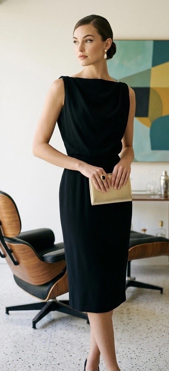 Vintage 1950s-60s Lilli Diamond Black Crepe Cocktail Dress Sz 4 Old Hollywood