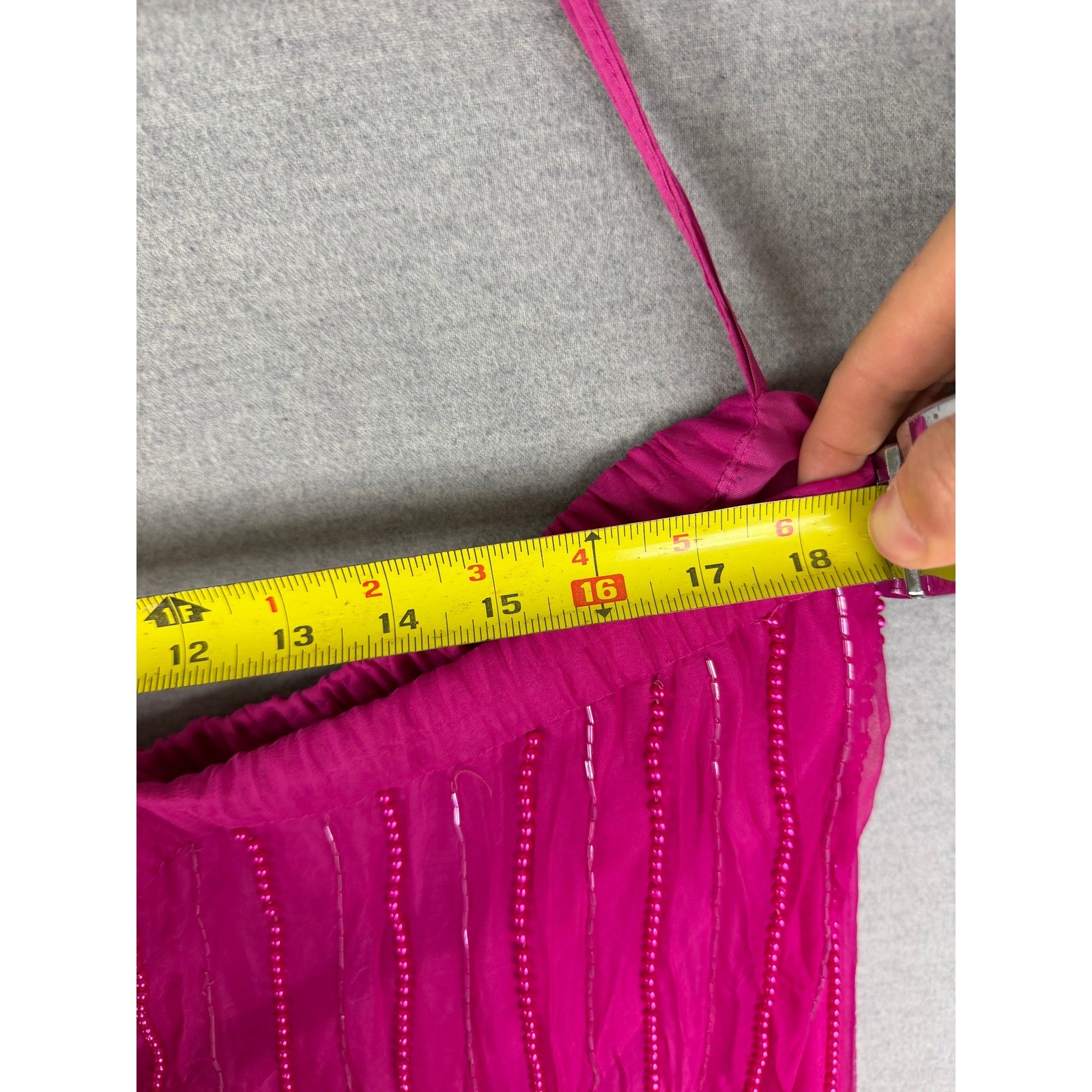 Vintage Scala Magenta Pink Beaded Silk 2 Piece Set Blouse Skirt Sequin Formal L