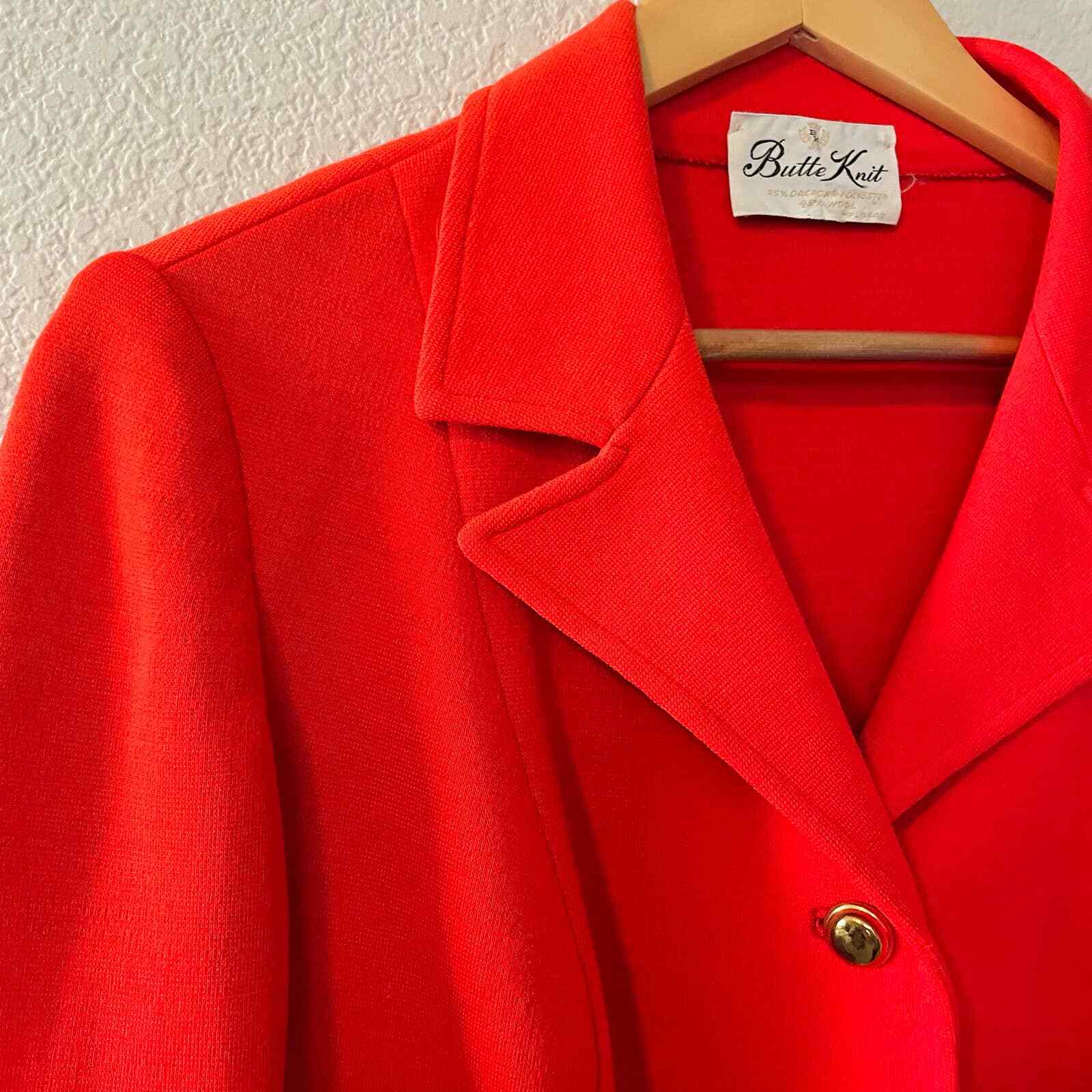 Vintage 60s 70s Butte Knit orange red poly wool blend blazer retro funky S-M