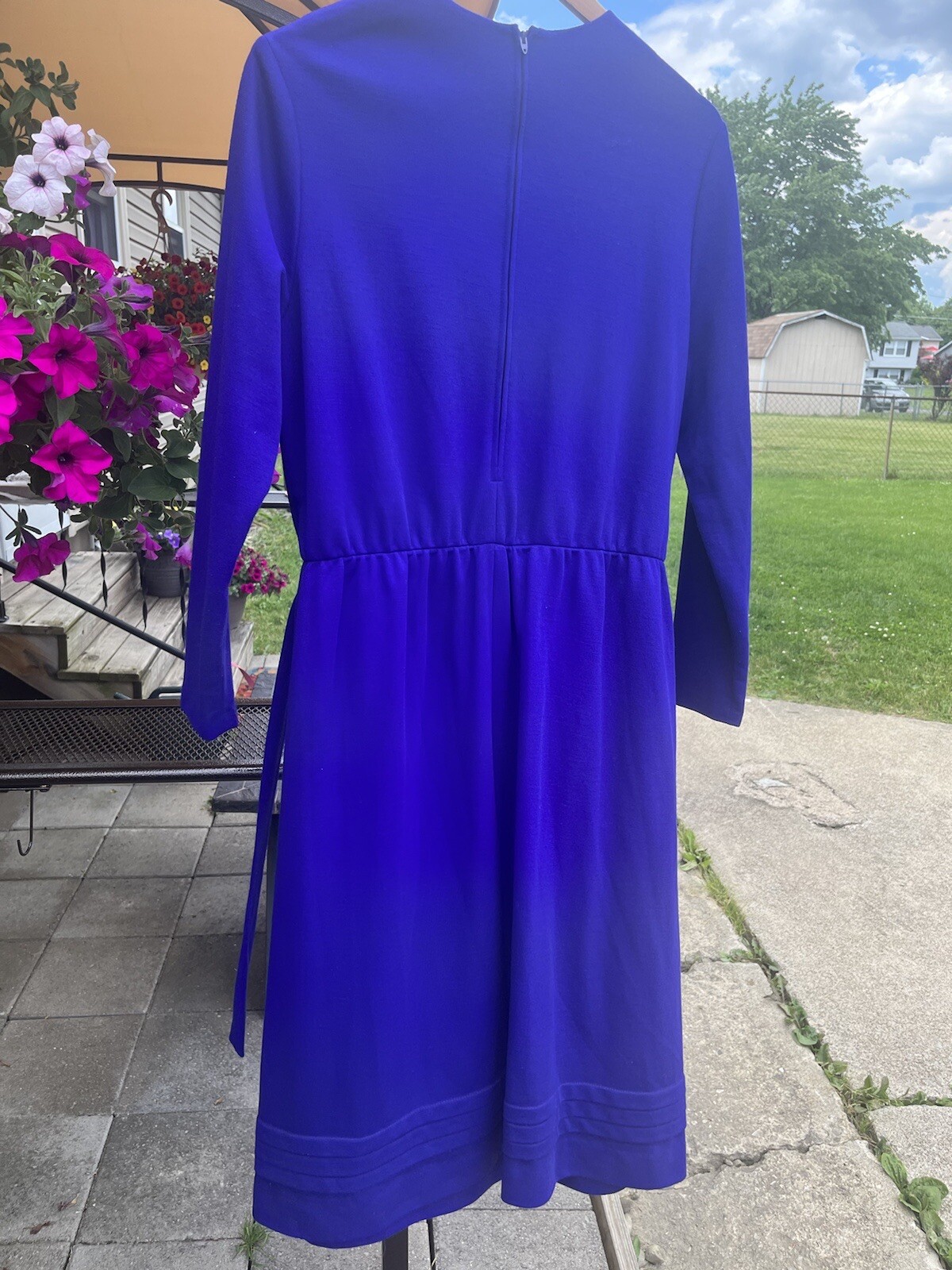 JERRIE LURIE 1960’S MAXI DRESS SIZE 12/14 LONG SLEEVE, BELT, COLOR BLUE