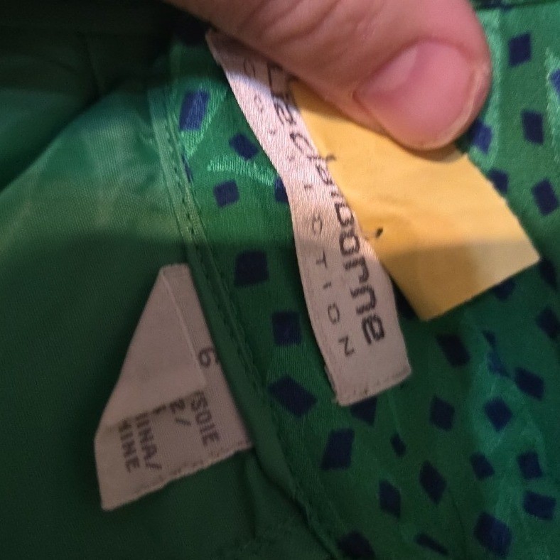 Liz Claiborne Collection Green Silk Leaf Print Skirt Suit Set, Women’s Size 6
