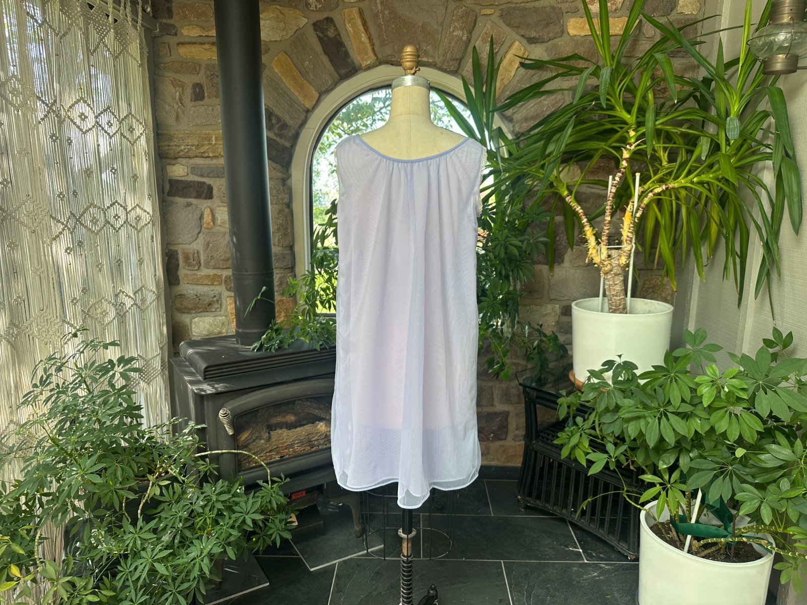 Vintage 1960s Purple Nylon and Ivory Lace Nightgown Pat Allen