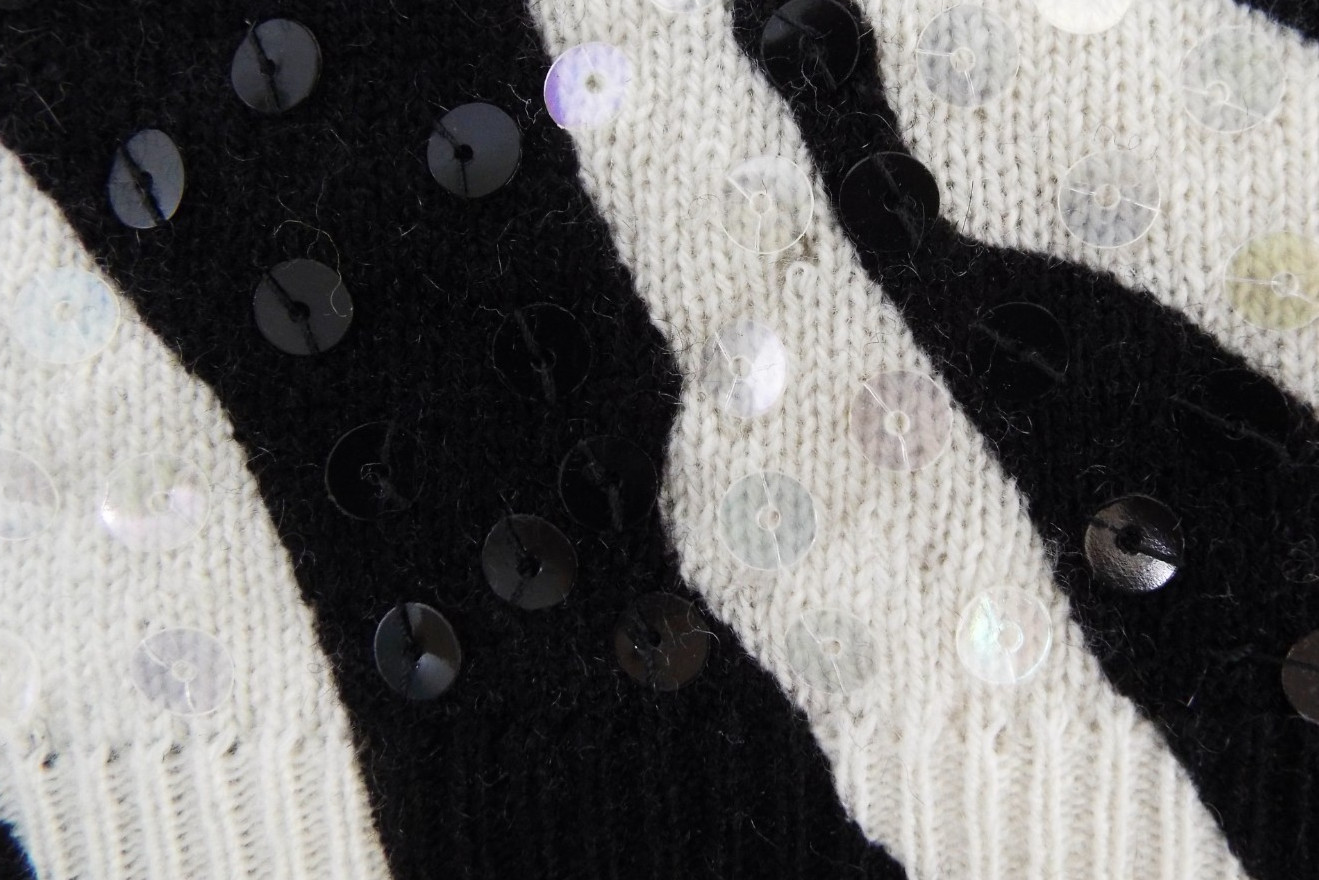 1990s Dolce & Gabbana Sequins Cashmere Zebra Sweater ITALY Size 44 Black & White