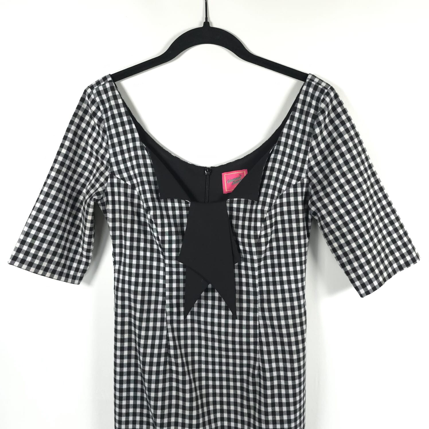 GLAMOUR BUNNY Jacky 60s Jacky Pencil Dress Gingham Back Slit Chic Bow Size XS