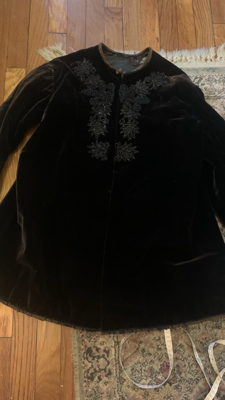 Black Velvet Victorian Beaded Mourning Jacket Appliqué