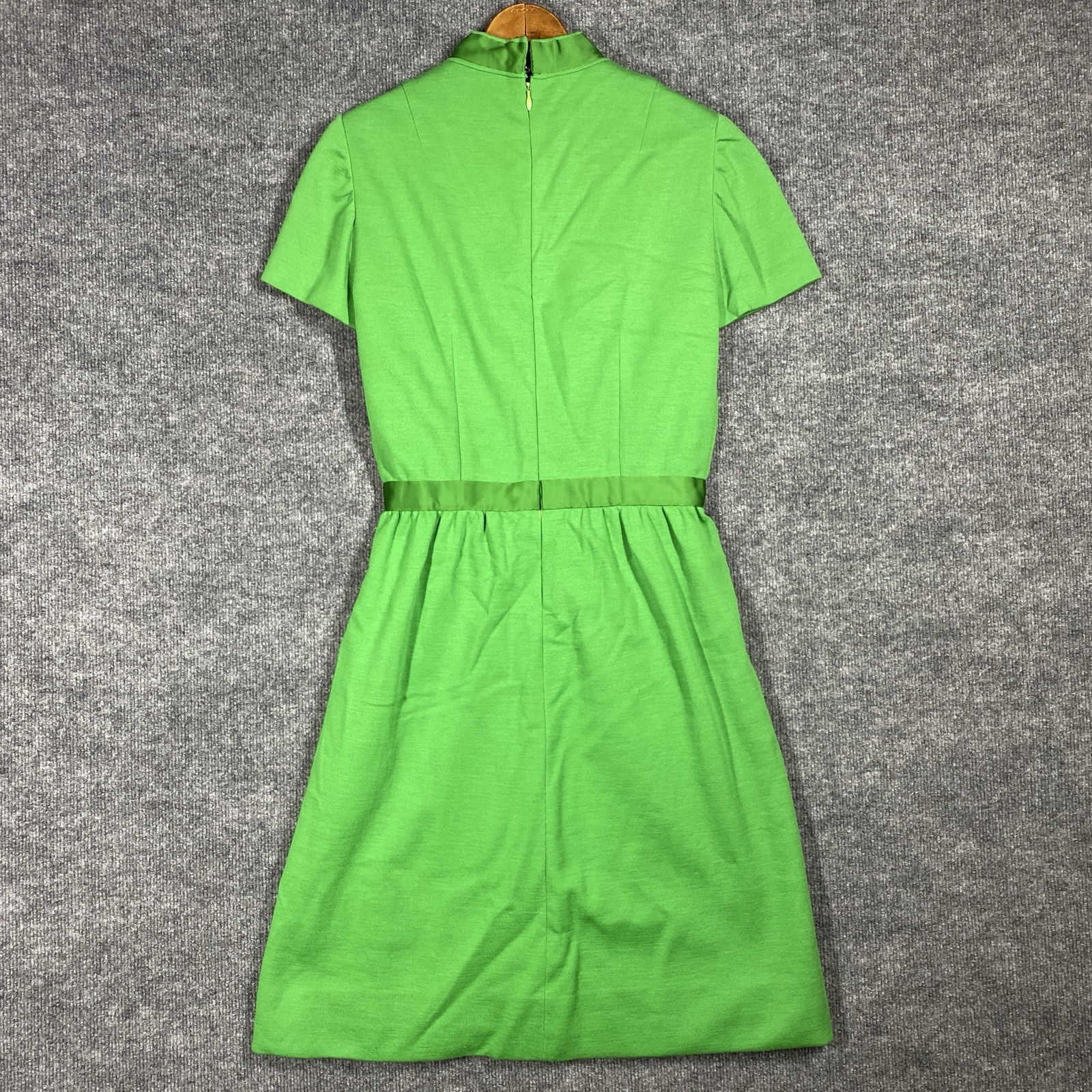 VINTAGE 60s Mod Pop Art Short Sleeve Shirt Dress Polyester Sz 14 Green Mock Neck
