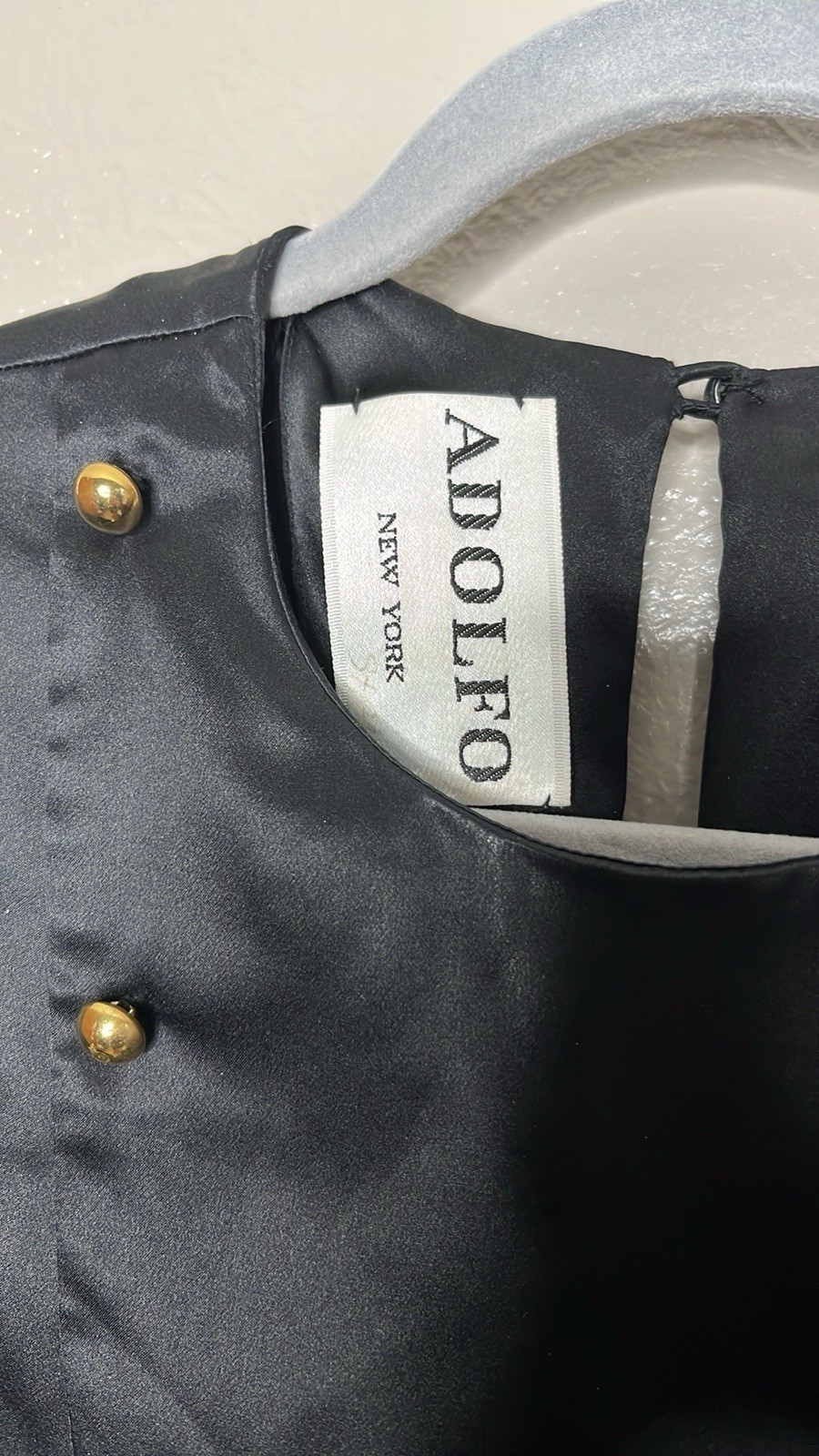 True Vintage 70s Adolfo Silk Satin Top with Gold Buttons Elegant Classic Chic