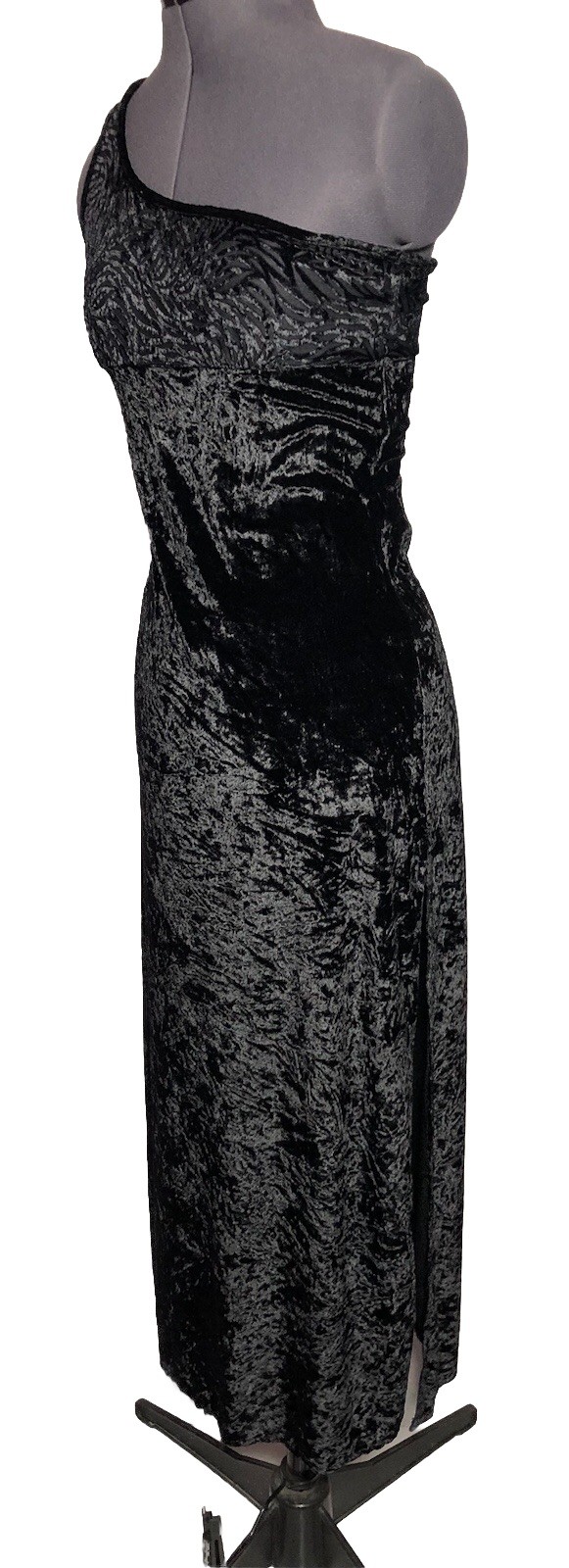 Vtg 90s whimsygoth Witchcore Black Velvet One Shoulder Gown Marilyn Monroe M
