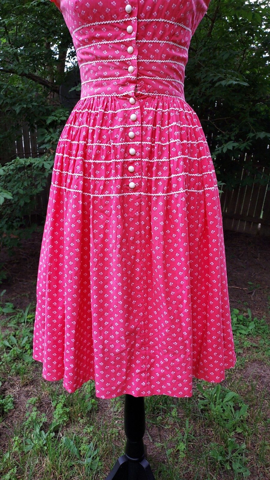 Vintage 50’s Lanz Originals Floral Print Dress Cotton Lace Button Pockets Small
