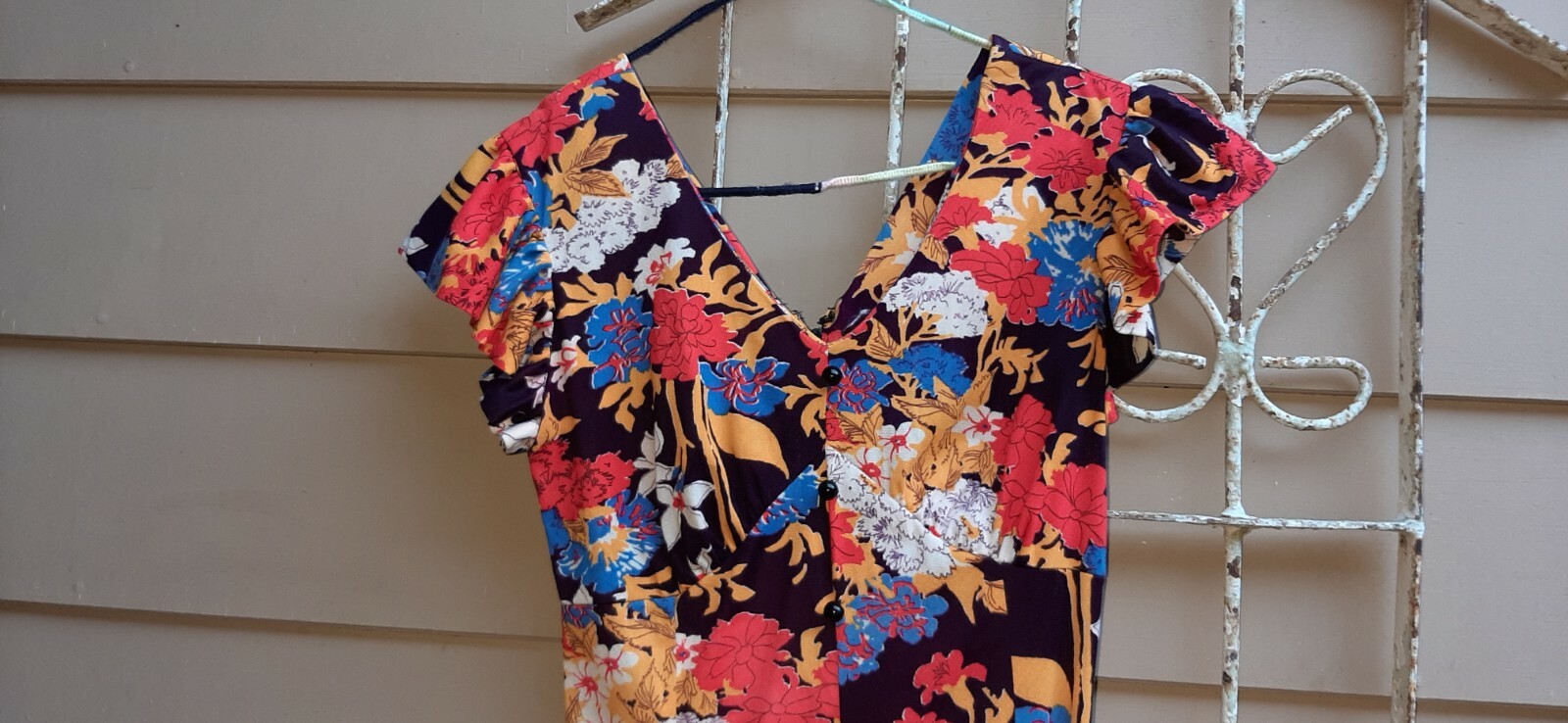 Vintage 70s Womens Dress Maxi Vibrant Florals On Black By Liberty Square S/ M
