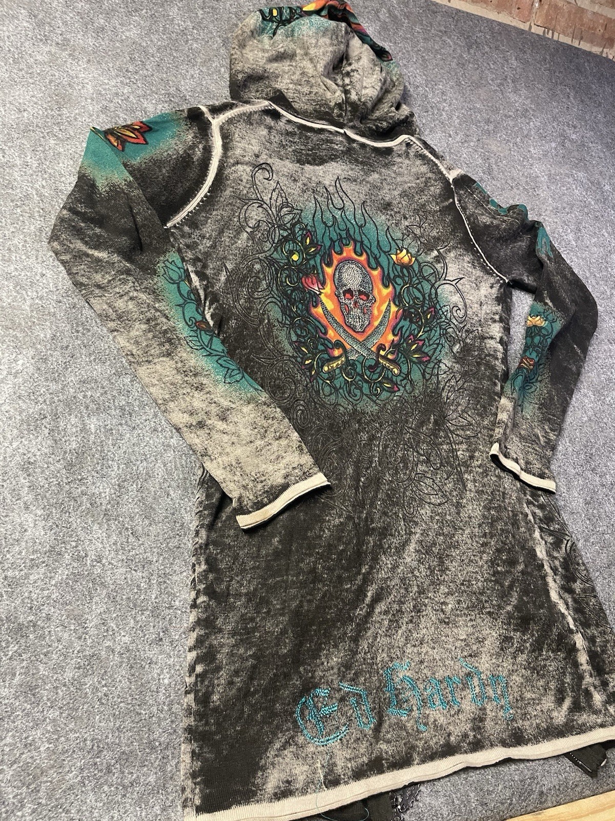 Vintage Y2K 2000s Ed Hardy hooded knit dress Size M please read description