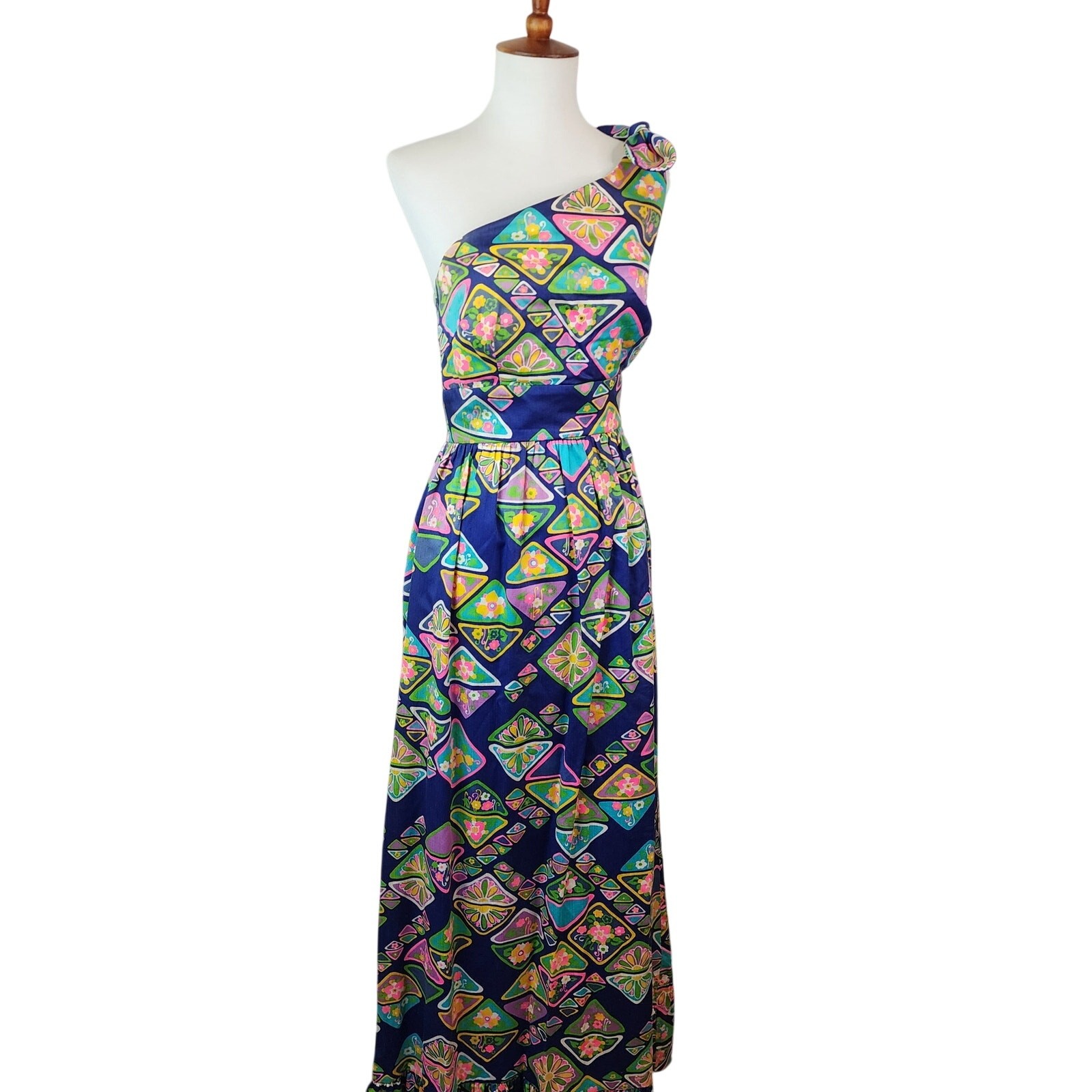 Vintage 60’s/70’s Tori Richard Honolulu One Shoulder Cotton Maxi Dress Size 10