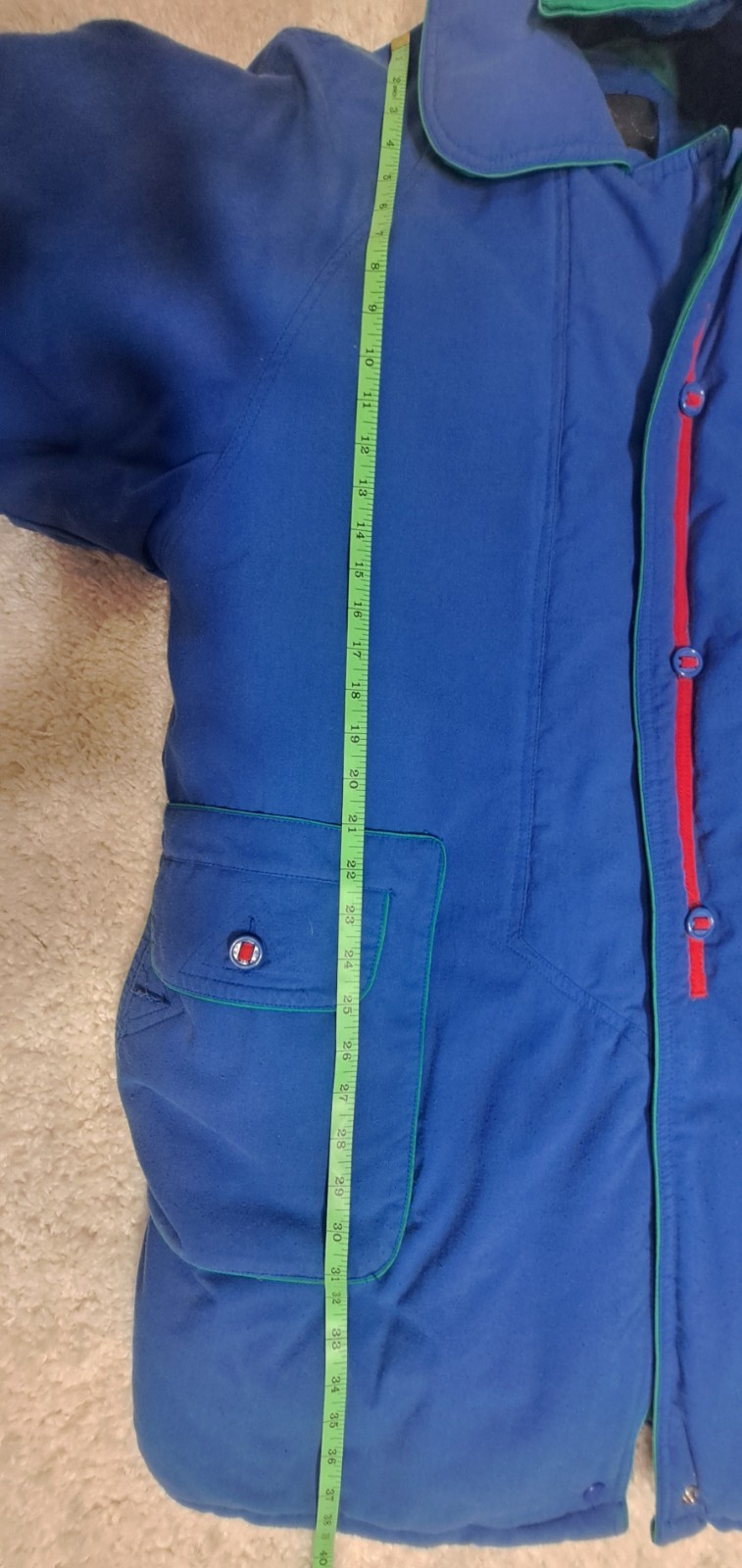 Vintage 80s Andy Johns Retro Blue Green Long Jacket Coat Duster Women’s Large L
