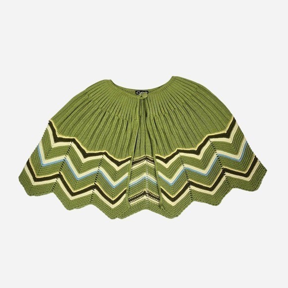 VTG y2k 90s green knit shaw bolero shrug poncho / one size / GEE / Twee retro 60