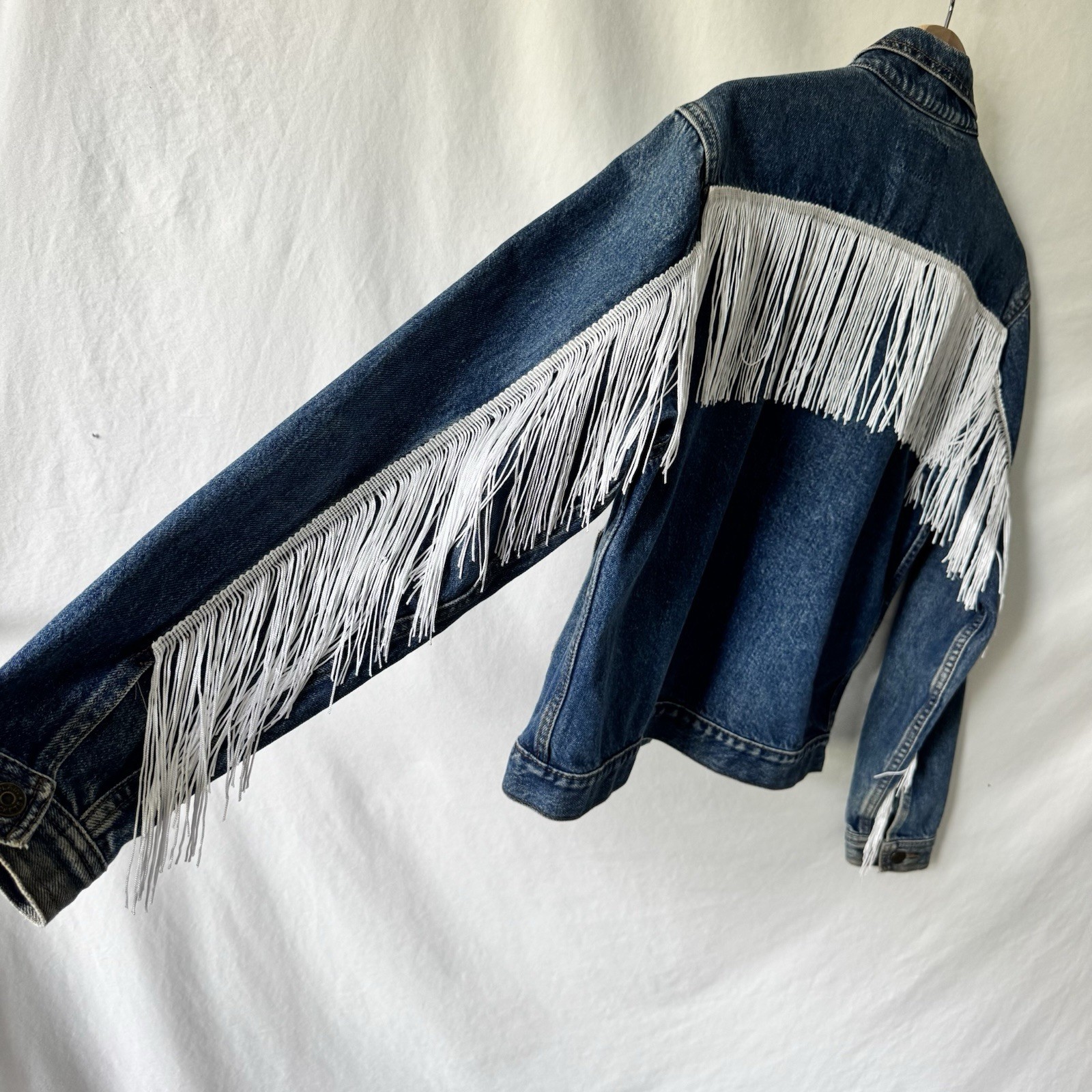 Vintage 80s Denim Jacket With White Fringe by Plain Pockets