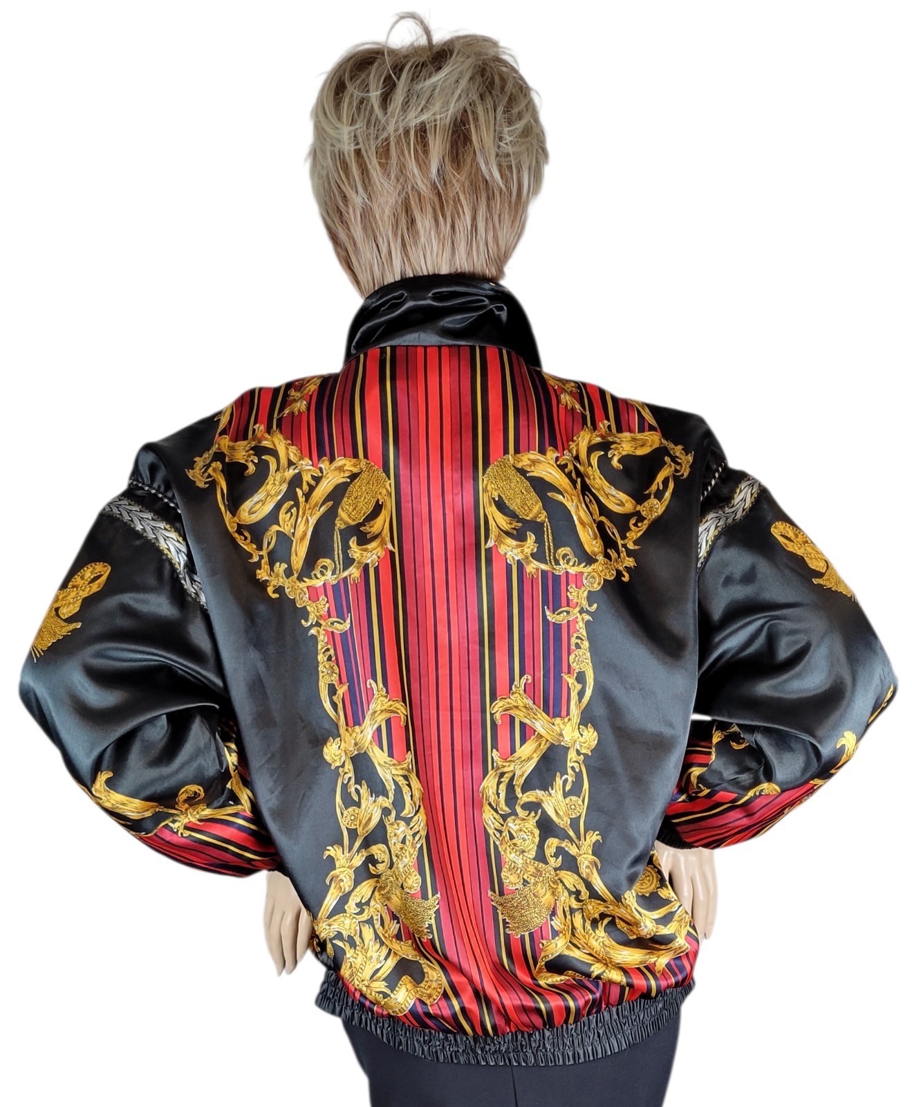 Vintage Casual Isle Women’s Rococo Baroque Poly Satin Bomber Jacket Full-Zip 1X