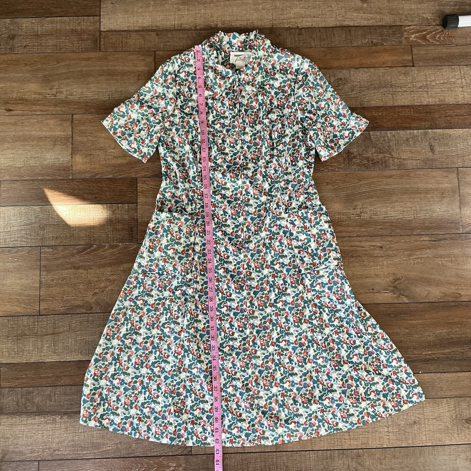 70s VINTAGE Tribue Floral Zip Front Midi Dress Women’s Size S Blue #33B9