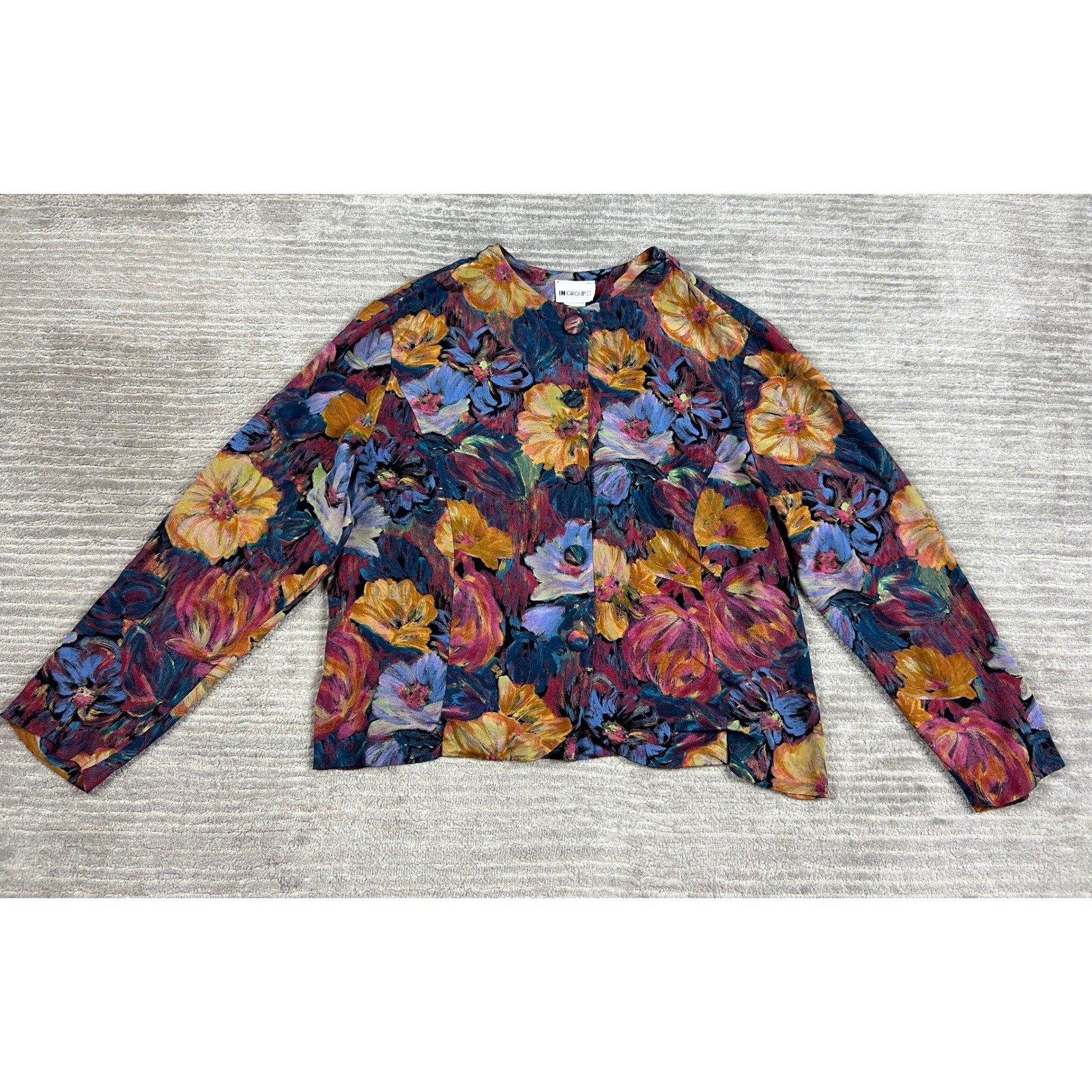 In Group II Blouse Womens 16W Multi Floral Vintage 90s Rayon Button Front Top