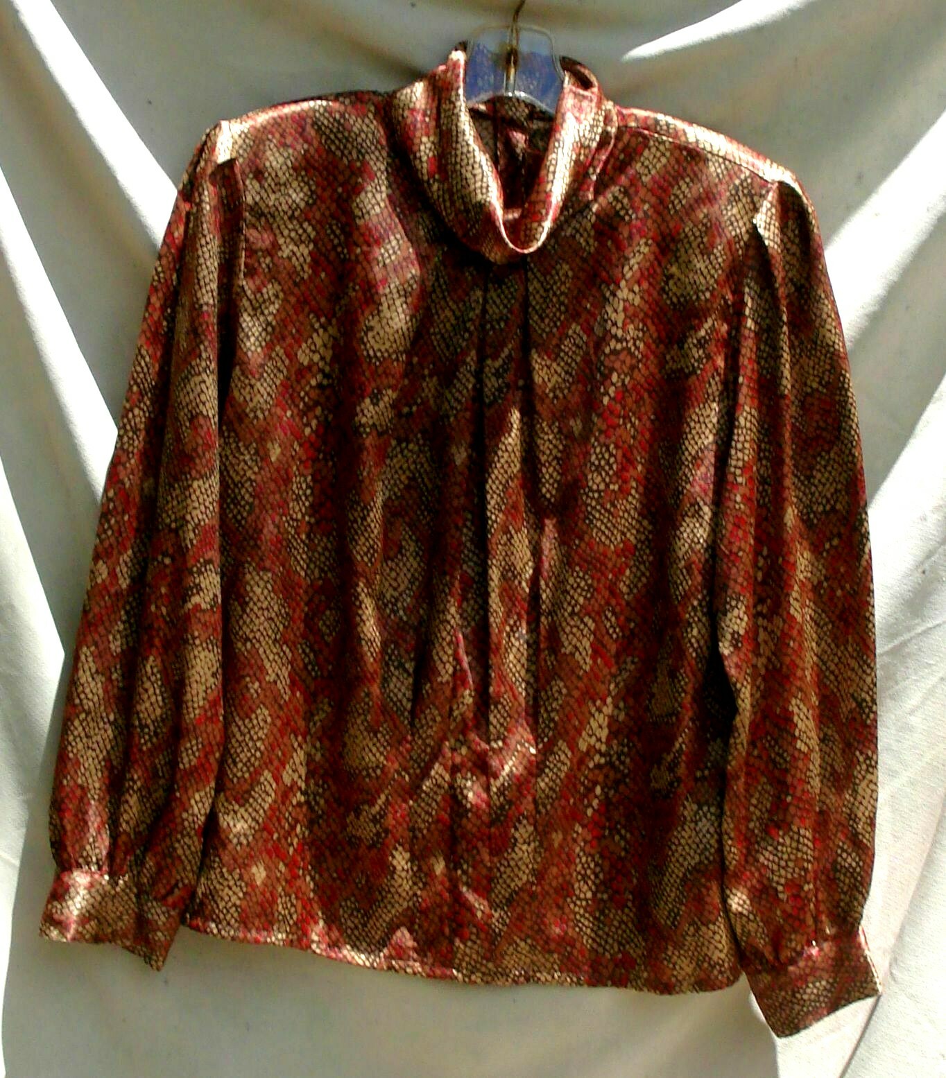 Nicola Sz 12-P Vintage Brown Button-Back Long Sleeve Blouse Top