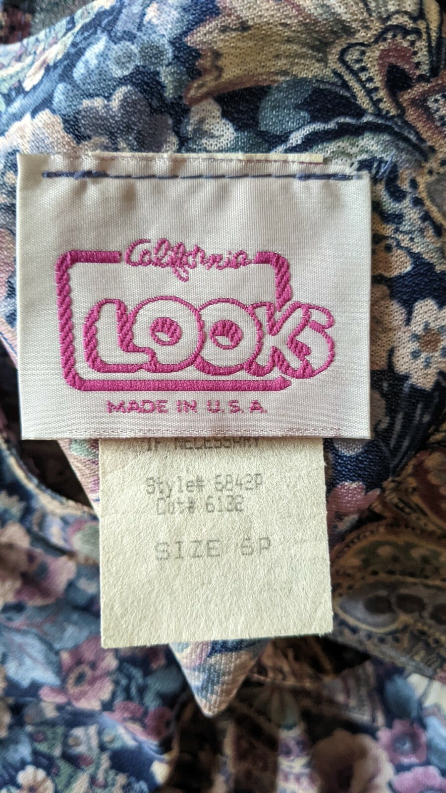 CALIFORNIA LOOKS Vintage Floral MAUVE Navy Puff Sleeve Dress MODEST 6 Petite