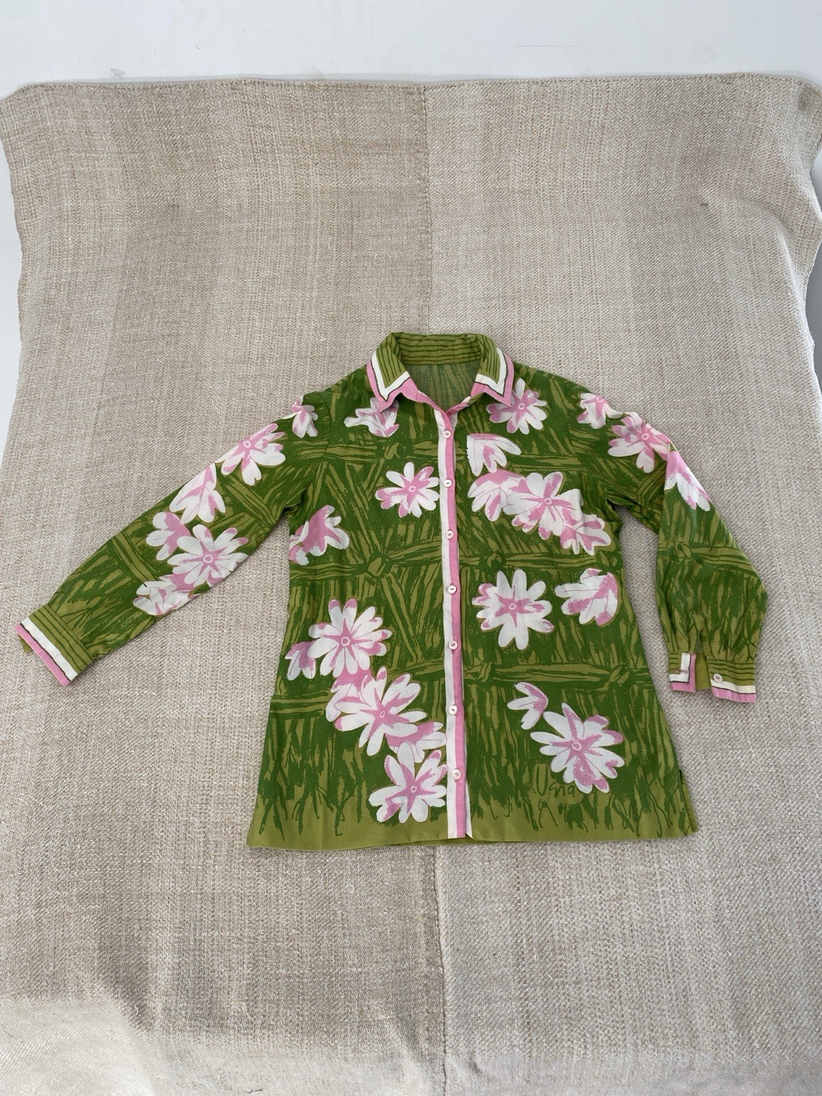 Vintage VERA NEUMANN Floral Cotton LS Shirt Blouse Shirt Sz 14