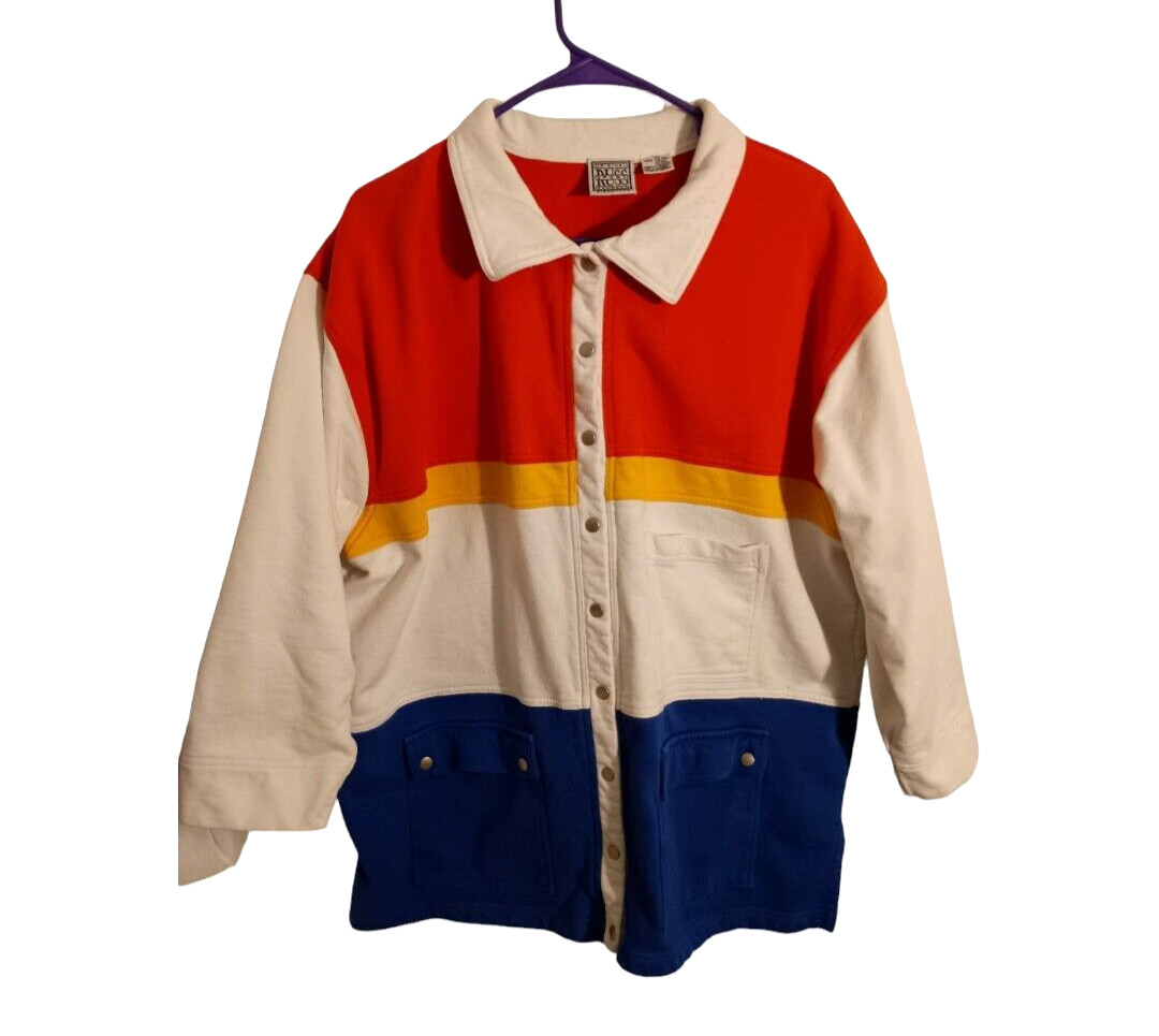Vintage 90’s Russ Sport Full Snap Sweatshirt Color Block Cardigan Jacket 1X