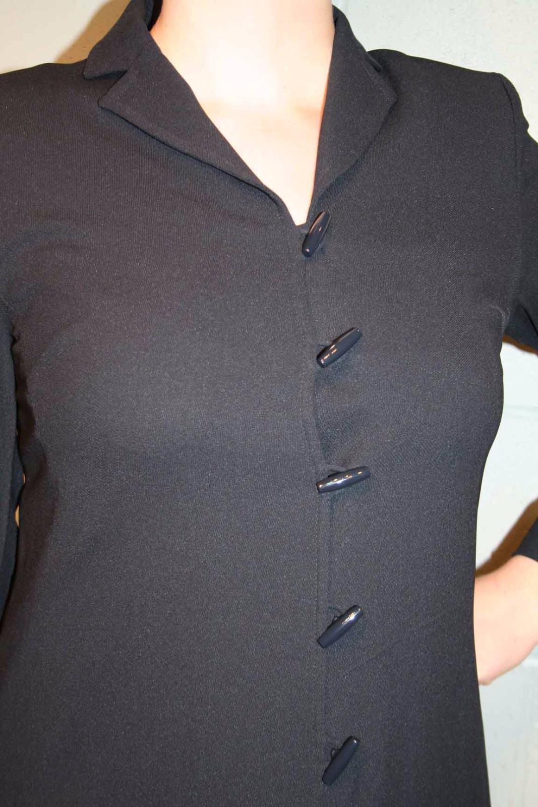 6 Petite Evan Picone Dress Vtg Sz S Deep Navy Blue Toggle Buttons Long Sleeve