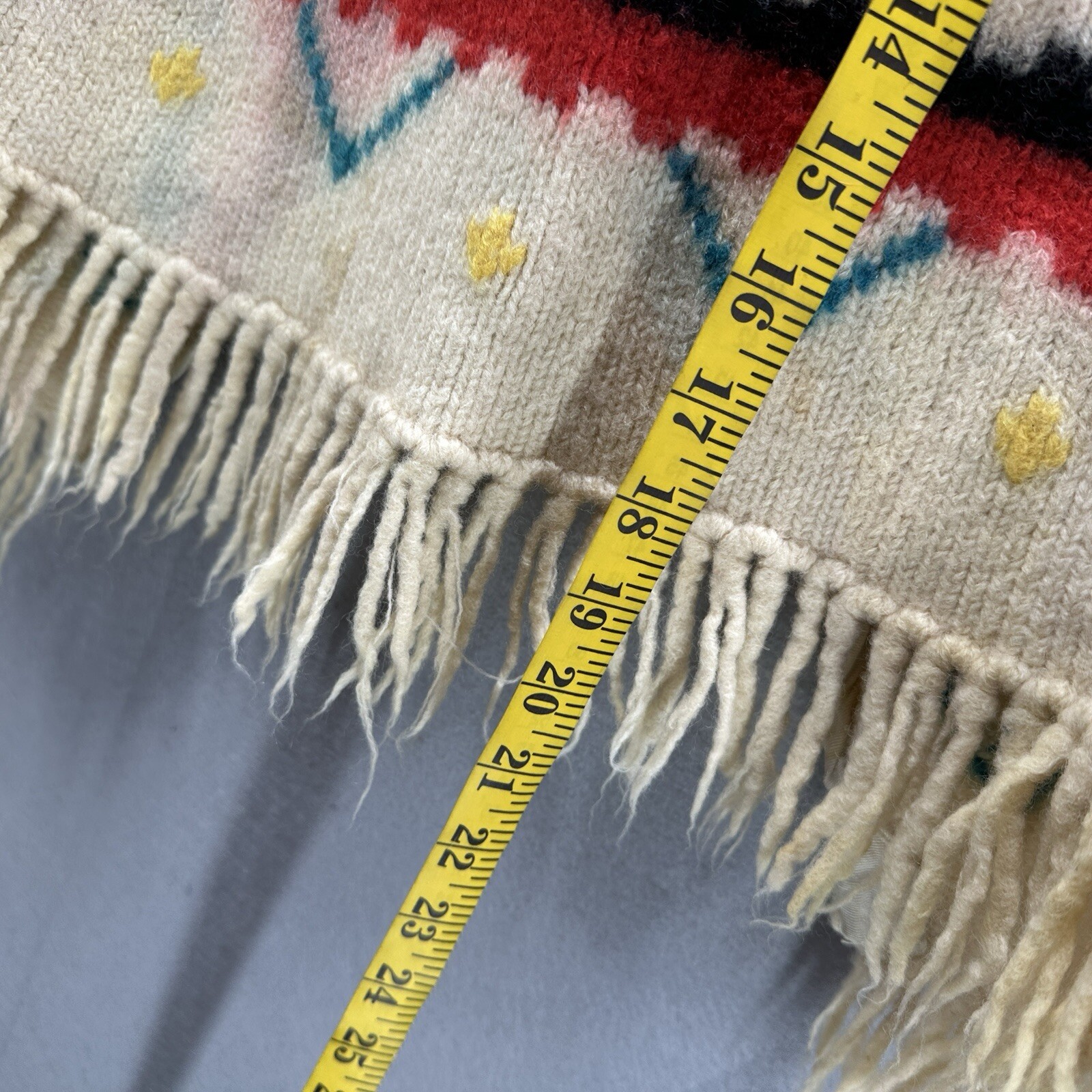 Vintage Barbara Lee Fringed Cape Shawl Poncho Aztec Wool Womens M Native READ