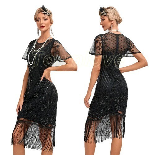 1920s Flapper Dress Women’s Slim Fit Sequin Tassel Vintage 20s Party Dress Skirt