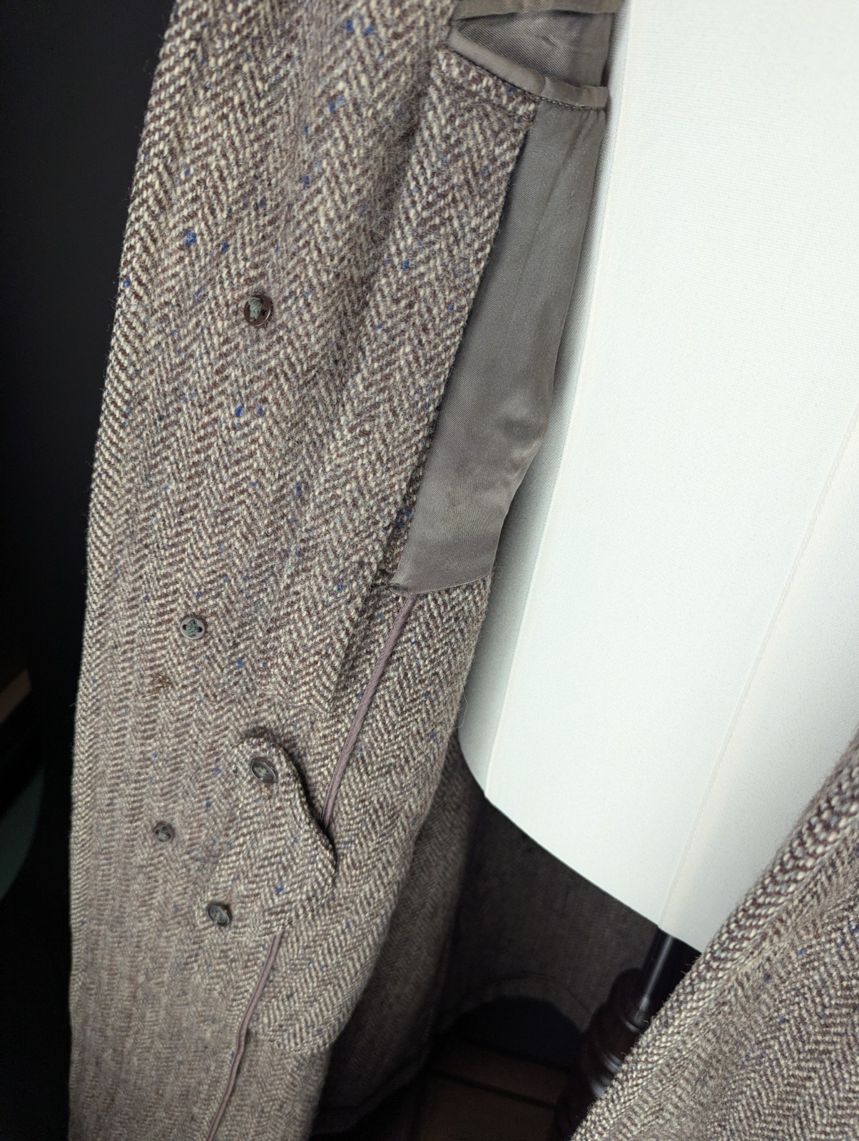Vtg 1950s John Wanamaker Coat 100% Wool Harris Tweed Handwoven Scotland Brown XL