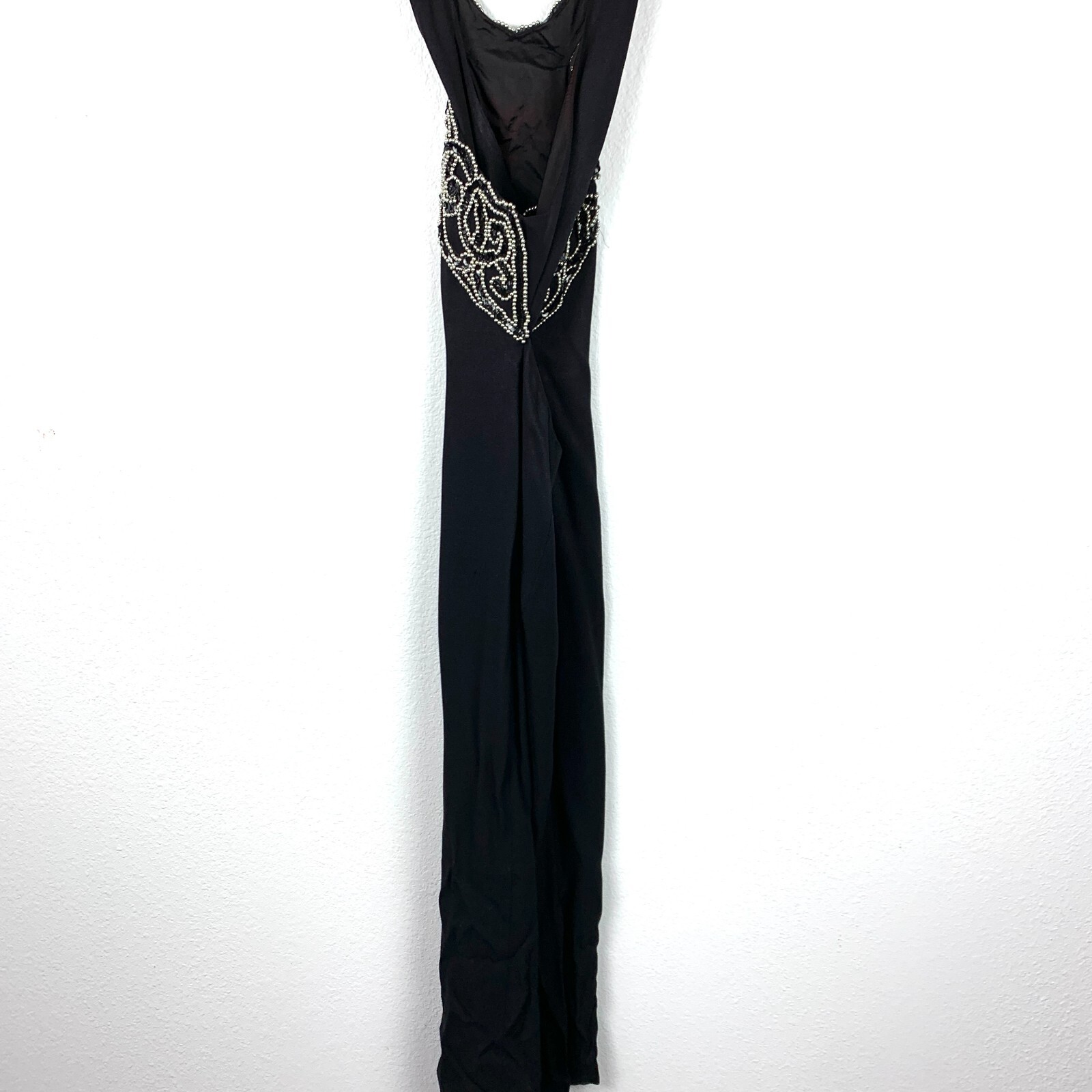 Vintage 90s Blondie & Me Black Bling Side Slit Long Formal Prom Dress 3/4