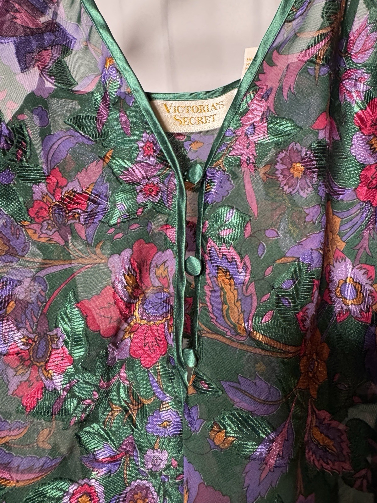 Vintage Victorias Secret Gold Label Teddy Green Lace and Floral Womens Small
