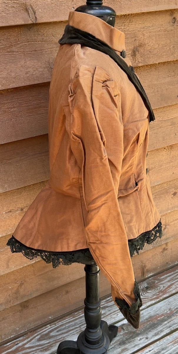 Victorian Brown Ladies Fitted Jacket, Velvet Lapels, Cuffs, Buttons