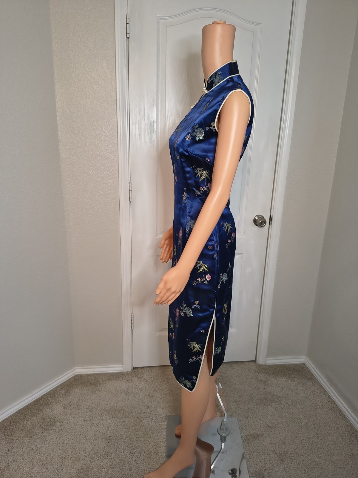 Vintage Asian Blue Dress Retro Glam Size 34 Approx Size Medium Traditional -DP29