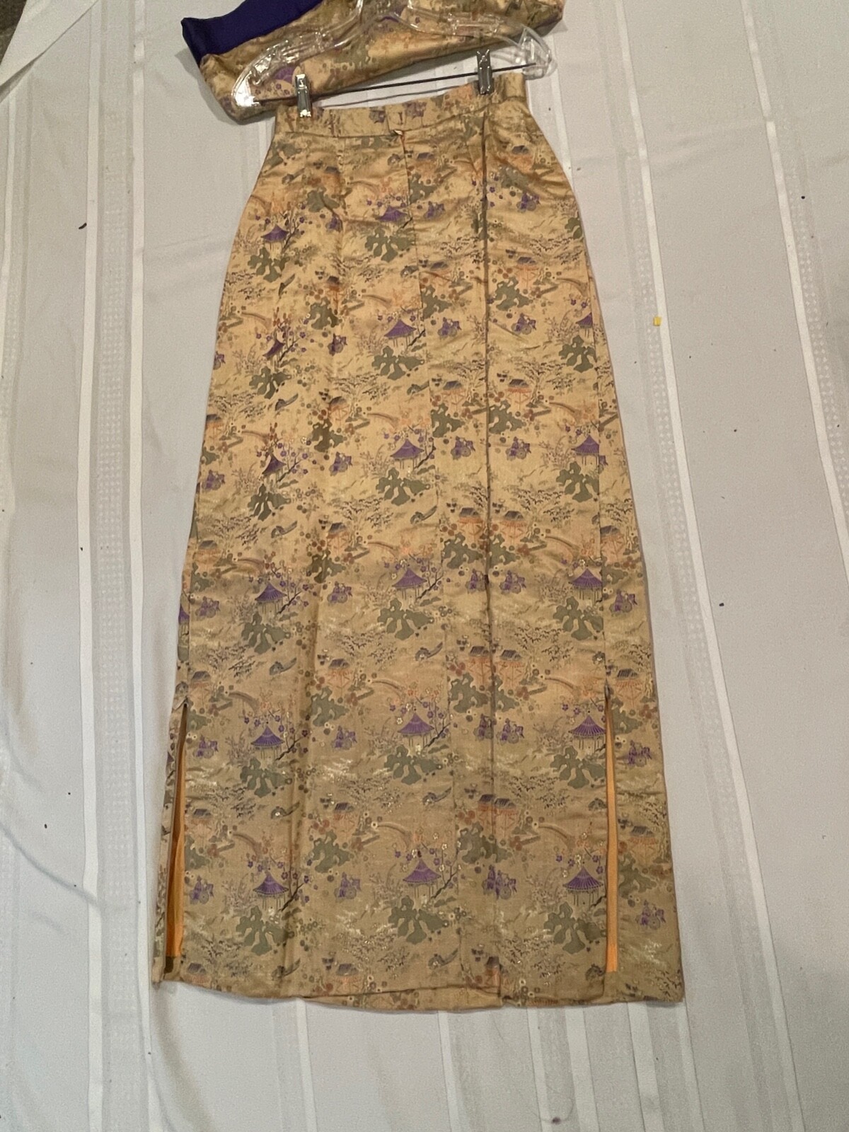 Vintage 70s Evening Gown MAXI Skirt & Top Embroidered Asian Silk Sleeveless