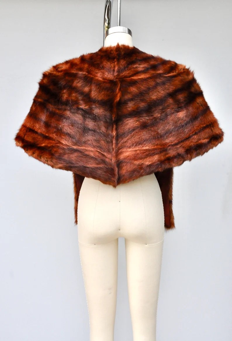 Vintage Mink Fur Stole Cape Capelet Wrap Shawl POCKETS 40s 50s Mid Century