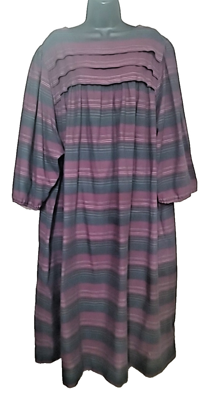 vtg Lorac Original Stripe plum green Dress 1960s 1970s XL ? READ FLAW