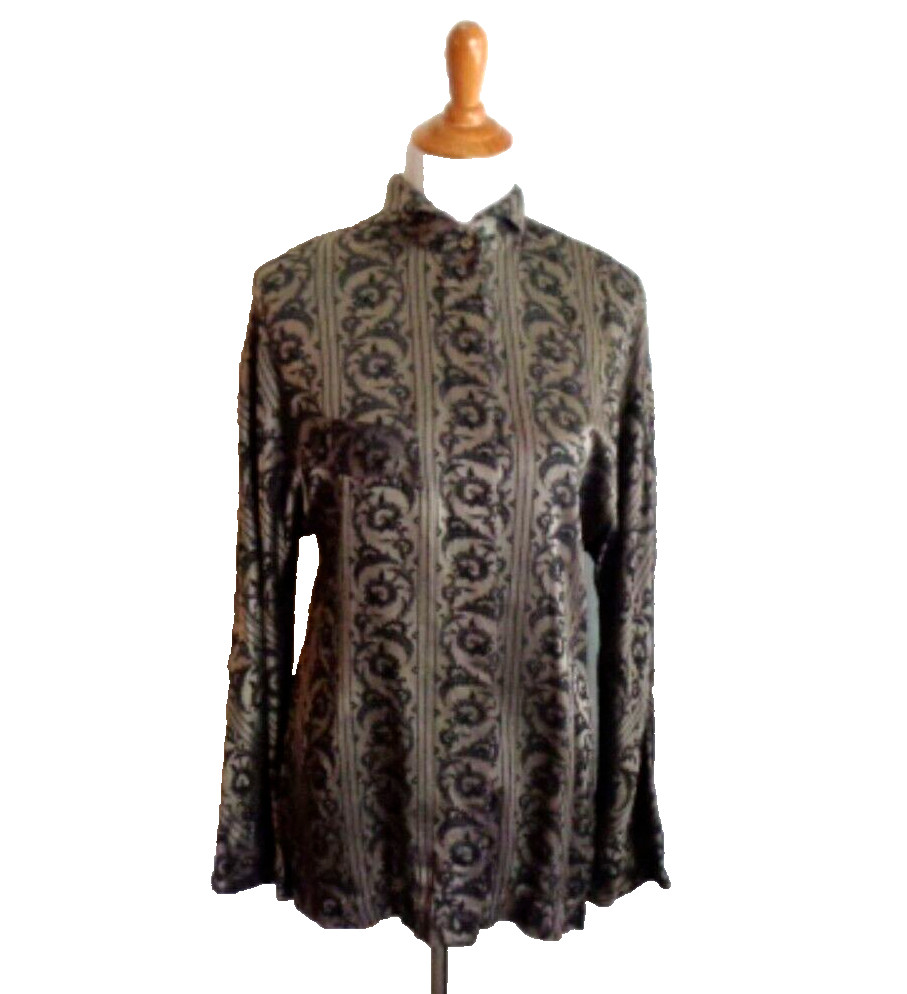Vtg 80’s Byblos Women’s Metallic Blouse Size 10 Made in Italy Bronze & Black