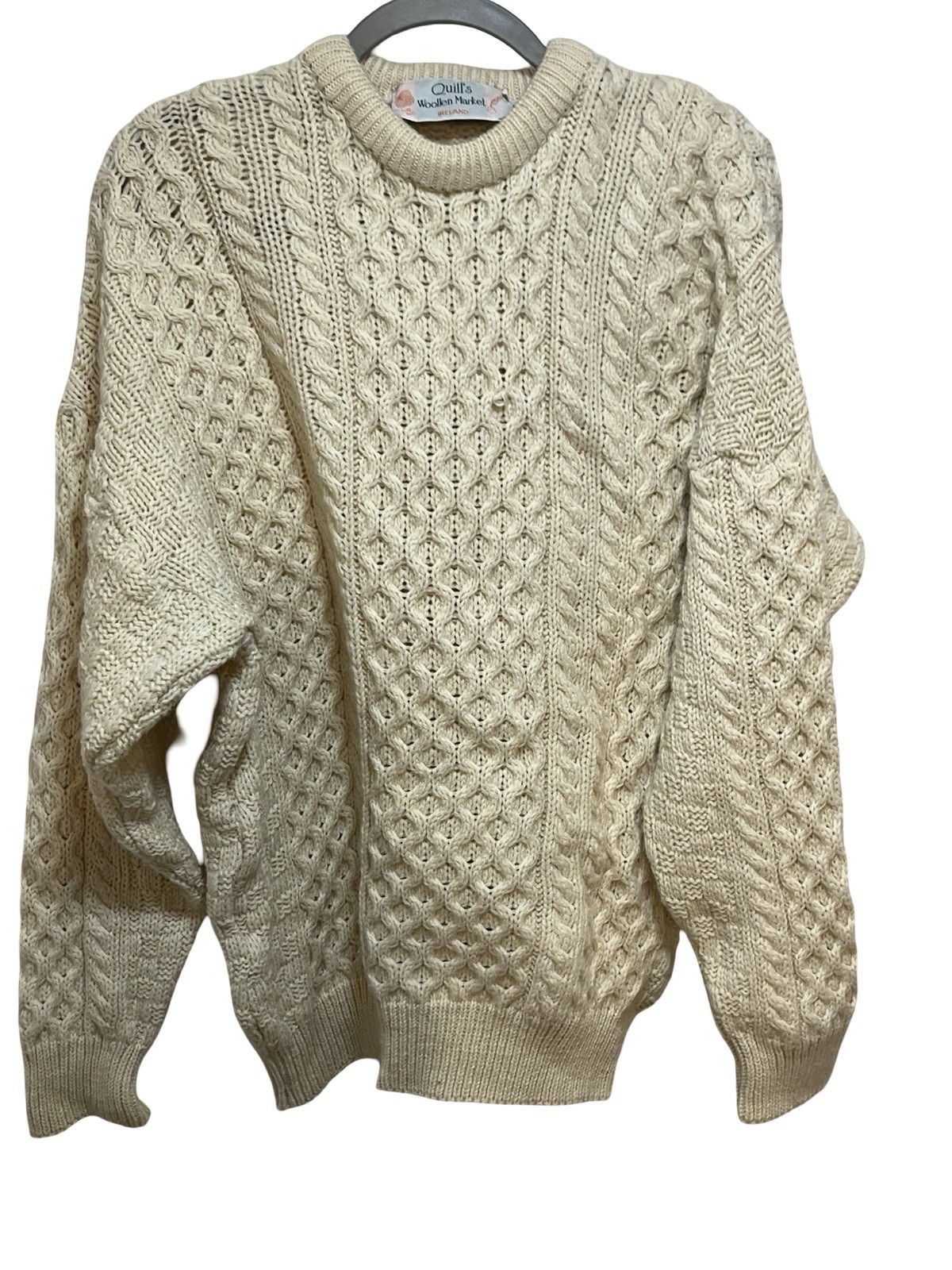 Quills Woolen Irish Fisherman Sweater Cable Knit, 100% Wool, Vintage, Ireland