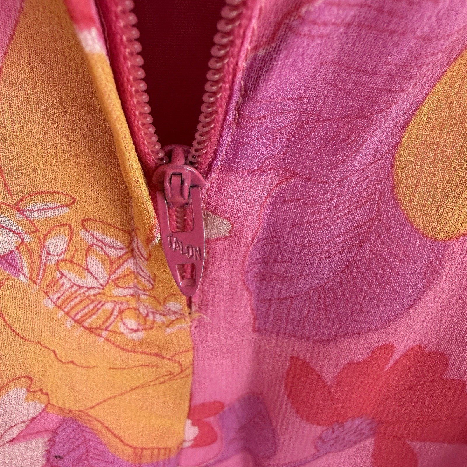 Vtg 60s Floral Dress Sue Gail Sleeveless Mod Psychedelic Pink Hippie Bright