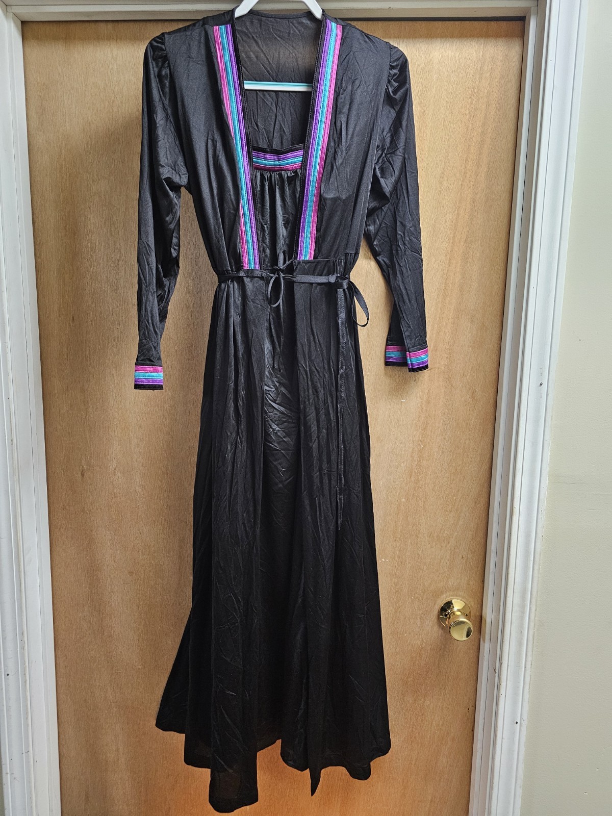 2pc Vtg Gilead Nightgown Gown Robe Set Nylon Negligee M Black Pink Purple Teal