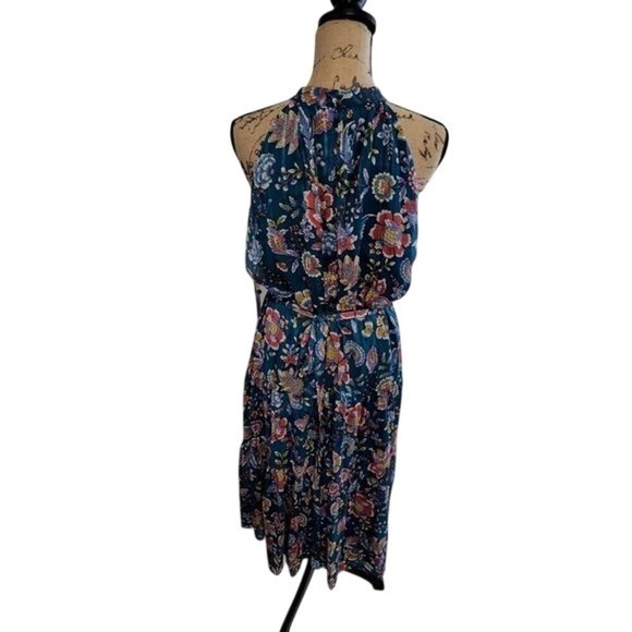 Nanette Lepore 70s vibe Teal paisley halter ruffle midi dress plus size 14 new