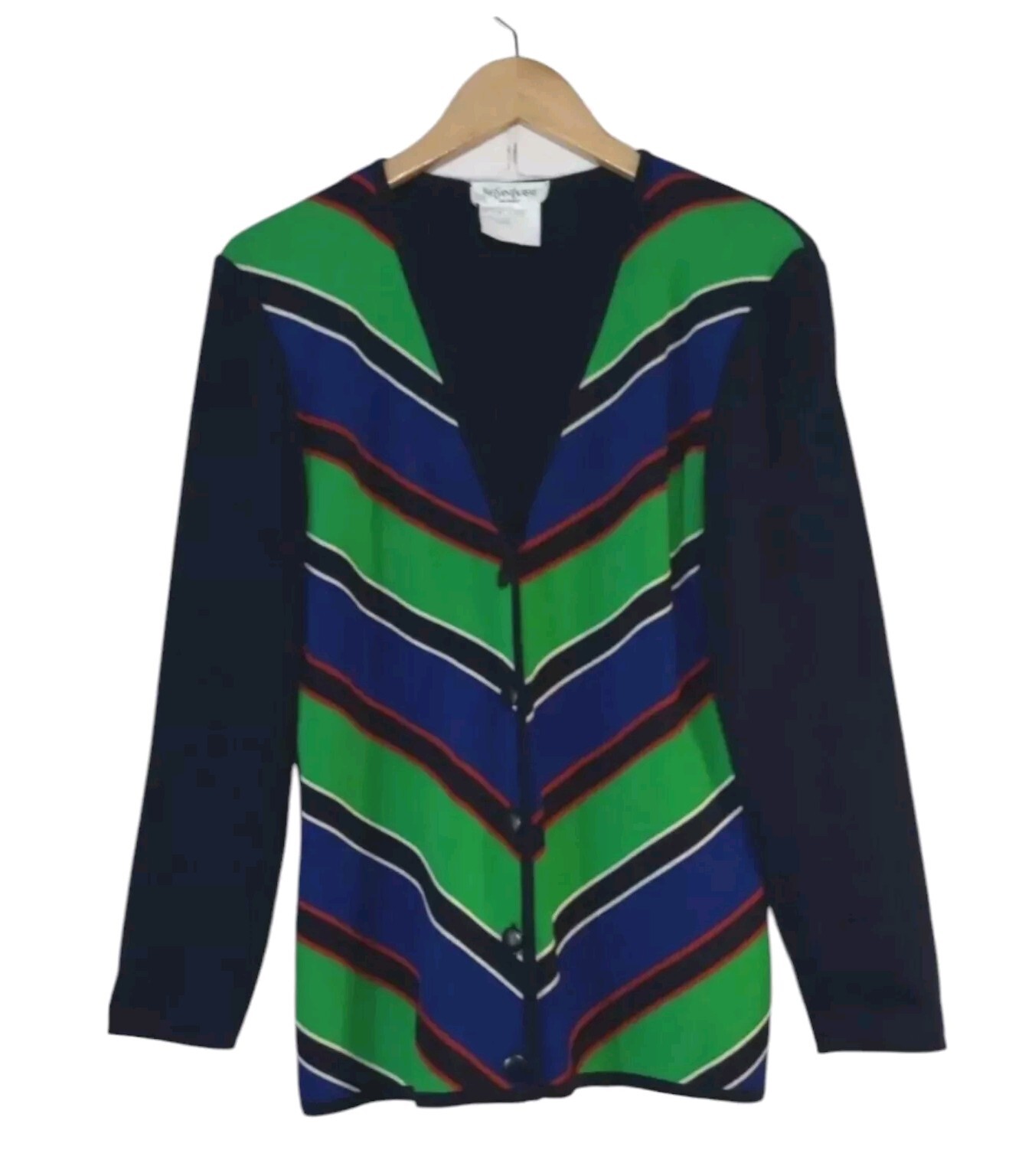Vintage Yves Saint Laurent Cardigan 100% Laine Wool Womens Sz 10 Multicolor 80’s