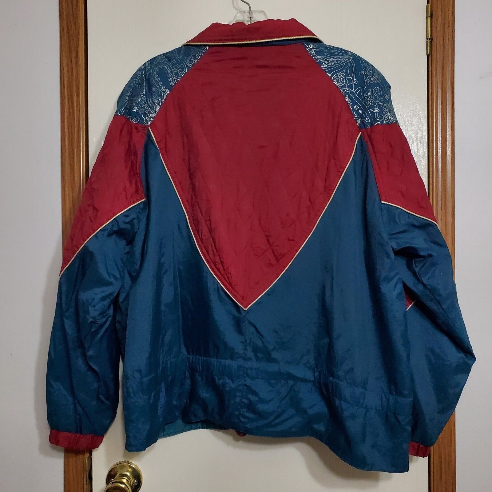 Vtg East West Wind Suit Track Jacket Pants Womens Sz M Burgundy Teal Blue FLAWED