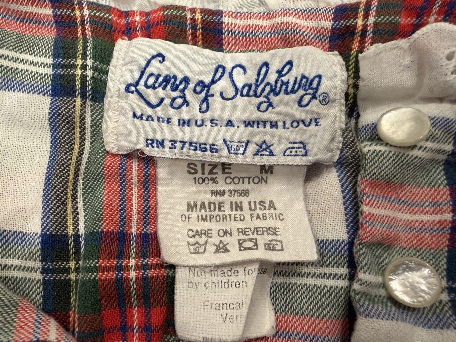 Vintage Lanz of Salzburg Plaid Pullover Nightgown Made With Love in USA M